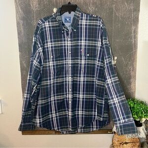 Texas Cotton Blue Red White Plaid Western Button Up Shirt Sz L See Details